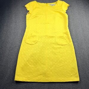 Madison Leigh Yellow Textured Geometric Shift Dress Pockets Size‎ 14